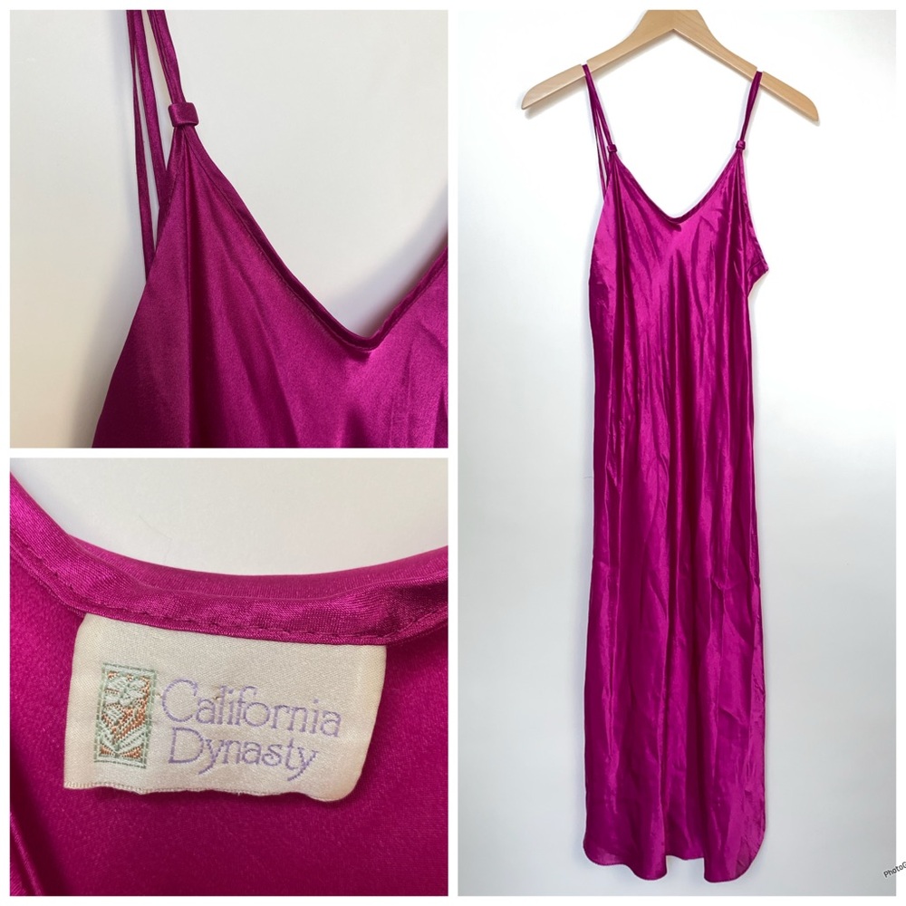 VTG California Dynasty‎ Satin Silky Polyester Slip Midi Dress Medium